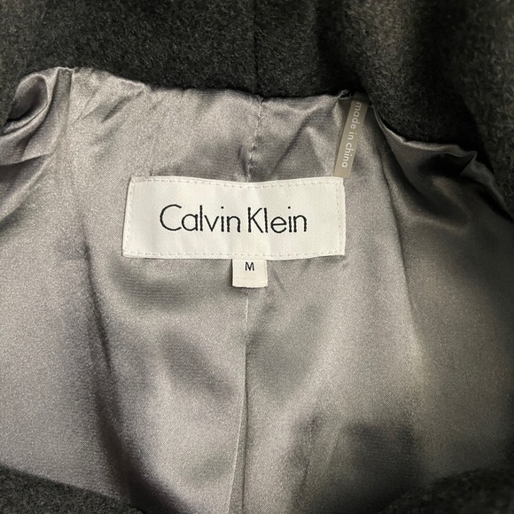 Calvin Klein Double Breasted Drape Cape Coat Envelope Collar Grey Sleeved Jacket - Picture 14 of 15